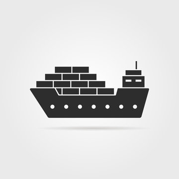 black cargo ship icon with shadow