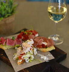 sandwiches with meat, fish and greens