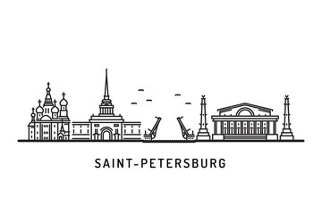Saint Petersburg, Russia detailed skyline landmarks. Travel and tourism background. Vector illustration architectural landmarks - obrazy, fototapety, plakaty
