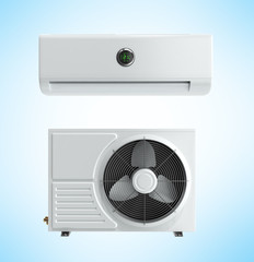 air conditioning unit 3d render on blue background