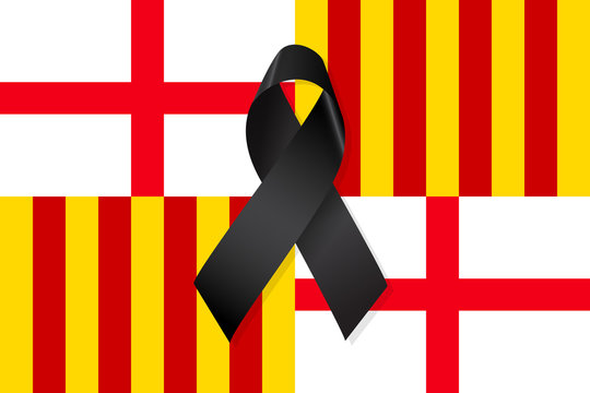 Barcelona Flag With Black Ribbon Vector