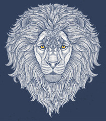 Lion head hand drawn in lines isolated on white background. Decorative doodle vector illustration. Perfect for postcard, poster, print, greeting card, t-shirt, phone case design