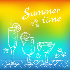 Illustration of tropical exotic cocktails.