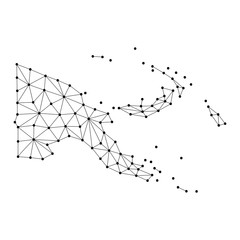 Papua New Guinea map of polygonal mosaic lines network, rays and dots vector illustration.