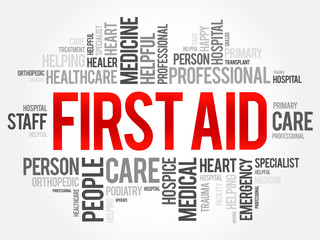 Fototapeta premium First aid word cloud collage, healthcare concept background