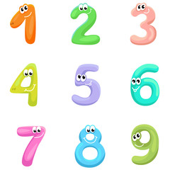 Funny numbers with eyes / Solid fill vector illustration
