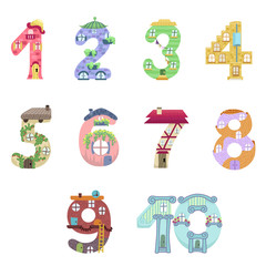 Numbers like fairy houses / Solid fill vector cartoon illustration
