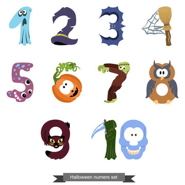 Numbers like symbols of the Halloween / Solid fill vector cartoon illustration
