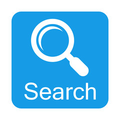 Icono plano Search con lupa en cuadrado azul