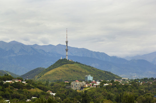 view of Communication tower on Kok Tobe hill, Almaty Kazakhstan.