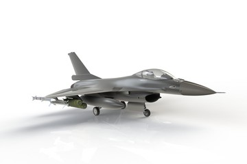 Fototapeta na wymiar F16, american military fighter plane on white background, 3D rendering