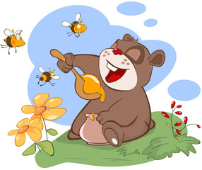 Obraz na płótnie Canvas Illustration. Bear and the Bees Story
