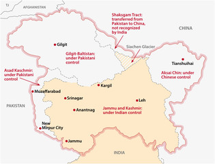 Map about the division of Jammu and Kashmir