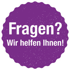 Obraz premium Fragen Wir helfen Ihnen! Sticker - Vektor - violett