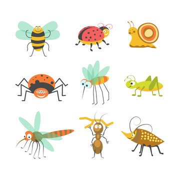 Funny cartoon insects and bugs vector isolated characters icons