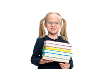 schoolgirl with stack of books
