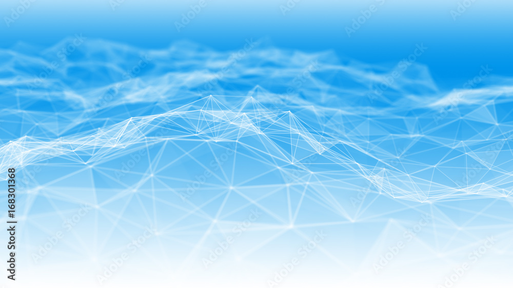 Fototapete 3d rendering Abstract futuristic dots and lines. computer geometric digital connection structure. Futuristic abstract grid. Design with plexus. Big Data. Intelligence artificial