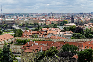 Fototapeta na wymiar Czech Republic, bird's-eye view on buildings and red roofs.
