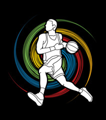 Basketball player running designed on spin wheel graphic vector