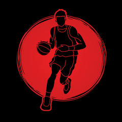 Basketball player running front view designed on sunlight background graphic vector