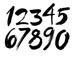 vector set of calligraphic acrylic or ink numbers, brush lettering