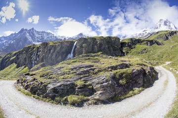 The hiking path to the Refuge of the Abruzzi Duke. With beautiful view of the mountains surrunding it