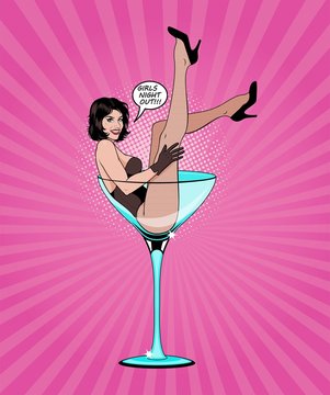 Pin Up Girl In Martini Glass.