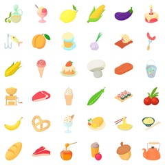 Tasty breakfast icons set, cartoon style