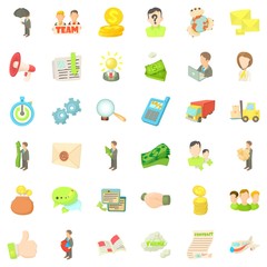 Business company icons set, cartoon style