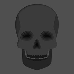 3d abstract paper cut illlustration of black skull. Vector colorful template in carving art style.