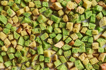 Home made green croutons