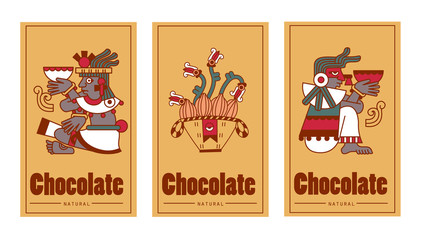 Vector illustration aztec cacao pattern for chocolate package design.