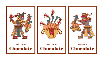 Vector illustration aztec cacao pattern for chocolate package design.
