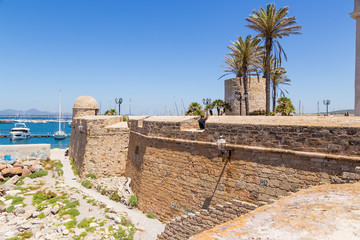 Alghero, Sardinia, Italy. One of the bastions on the shore of the bay.