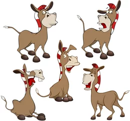 Fotobehang Set  Cartoon Illustration.Cute Donkeys. Cartoon Character © liusa