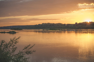 Summer sunset on the Oka river in Moscow region
