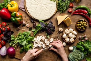 woman cutting mushrooms