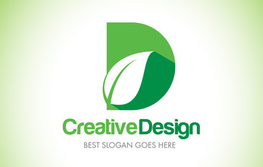 D Green Leaf Letter Design Logo. Eco Bio Leaf Letter Icon Illustration Logo.