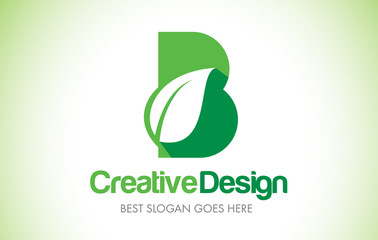 B Green Leaf Letter Design Logo. Eco Bio Leaf Letter Icon Illustration Logo.