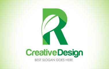 R Green Leaf Letter Design Logo. Eco Bio Leaf Letter Icon Illustration Logo.