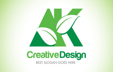 AK Green Leaf Letter Design Logo. Eco Bio Leaf Letter Icon Illustration Logo.