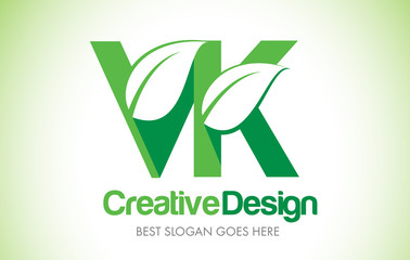 VK Green Leaf Letter Design Logo. Eco Bio Leaf Letter Icon Illustration Logo.