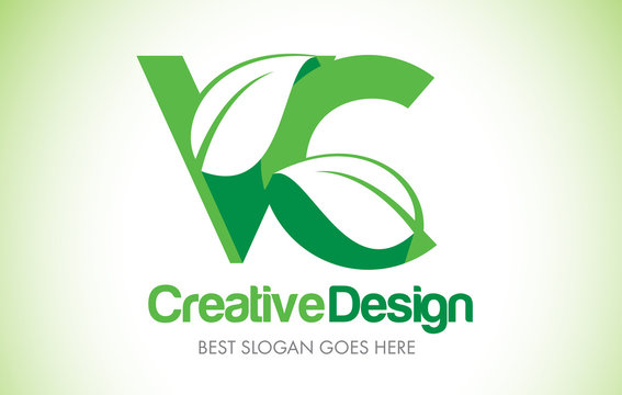 VC Green Leaf Letter Design Logo. Eco Bio Leaf Letter Icon Illustration Logo.