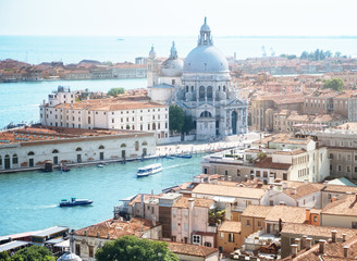 Fototapeta na wymiar Aerial view of Venice, Basilica Santa Maria della Salute. Italy