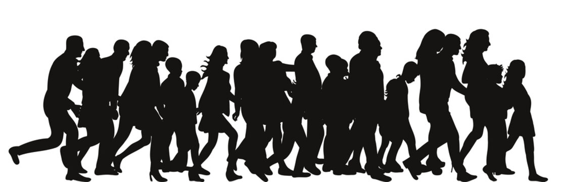 Vector silhouette of a crowd of people walking