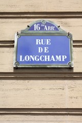 Paris street sign - Rue de Longchamp