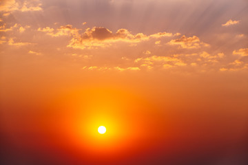 Bright Orange And Yellow Warm Colors Sun Sunset Sunrise At Cloudscape