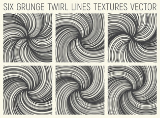 Set of Six Grunge Hand Drawn Decorative Twirl Lines Textures Vector Abstract Background