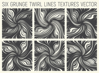 Set of Six Grunge Hand Drawn Decorative Twirl Lines Textures Vector Abstract Background