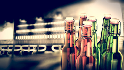 Bottle of beer on bar background.
